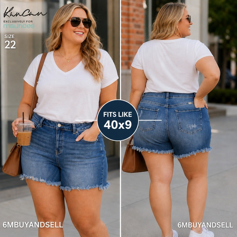 KanCan Maurices Womens Plus Size 22 Denim Shorts Medium Wash Frayed Hem 229347